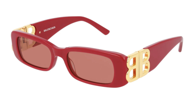 Shop Balenciaga Red Rectangular Ladies Sunglasses Bb0096s 003 51 In Red   /   Red.