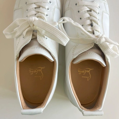 Pre-owned Christian Louboutin Rantulow White Leather Lace Up Sneakers, 42