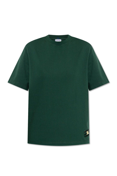 Shop Burberry Logo Patched Crewneck T-shirt In Verde