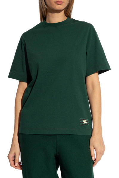 Shop Burberry Logo Patched Crewneck T-shirt In Verde