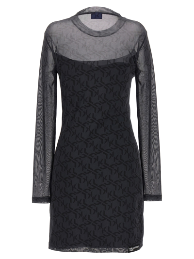 Shop Karl Lagerfeld Mesh Monogram Dress In Black