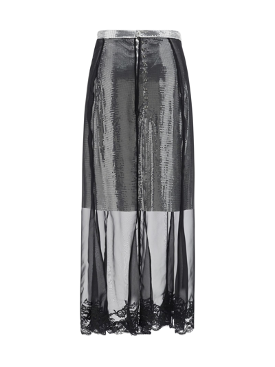 Shop Rabanne Jupe Long Skirt In Silver