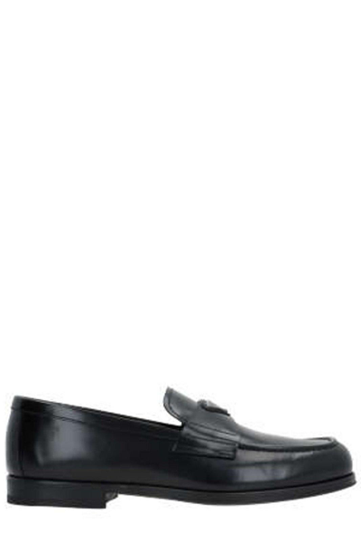 Shop Prada Logo Plaque Almond-toe Loafers In Nero