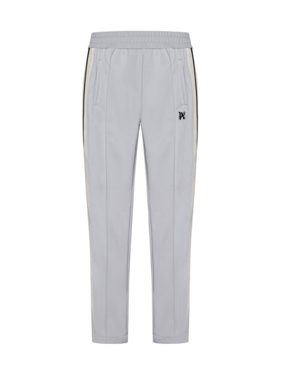 Shop Palm Angels Logo Embroidered Side Stripe Detailed Pants In Grigio Chiaro/nero