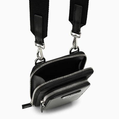 Shop Prada Black Brushed Leather And Re-nylon Phone Case In Nero