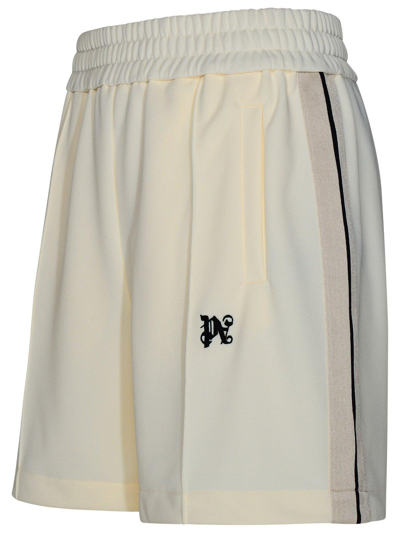 Shop Palm Angels Logo Embroidered Sweat Shorts In Bianco Nero