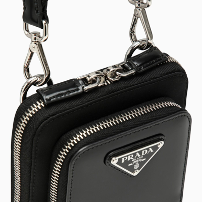 Shop Prada Black Brushed Leather And Re-nylon Phone Case In Nero