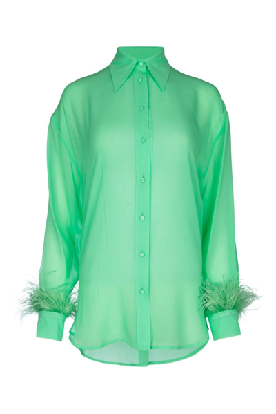 Shop Pinko Semi-sheer Long-sleeved Georgette Shirt In Verde