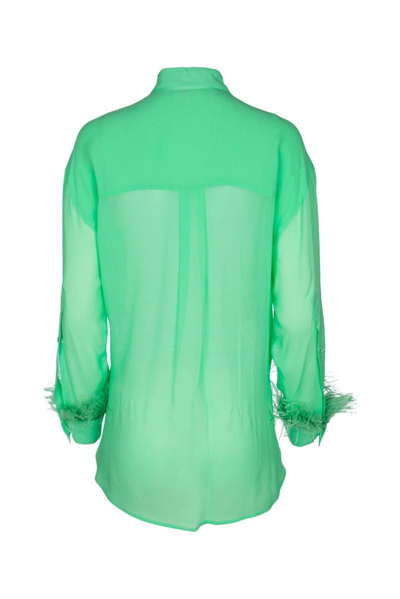 Shop Pinko Semi-sheer Long-sleeved Georgette Shirt In Verde