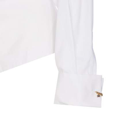 Shop Elisabetta Franchi Chain Detailed Long-sleeved Poplin Shirt In White