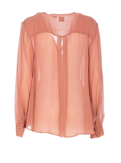 Shop Pinko Ruffled Long-sleeved V-neck Shirt In Marrone
