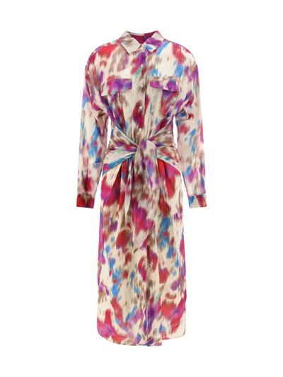 Shop Marant Etoile Nesly Long Dress In Beige/raspberry
