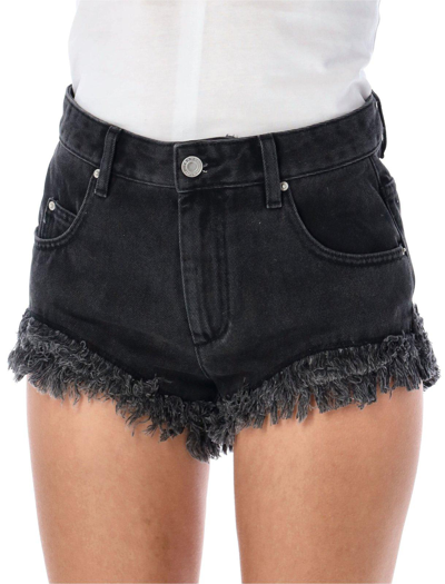 Shop Isabel Marant Frayed Hem Denim Shorts In Nero