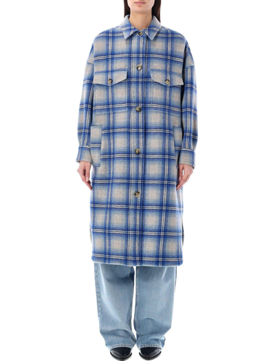 Shop Isabel Marant Checked Coat In Blu