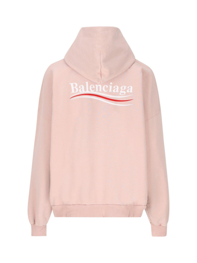 Shop Balenciaga Logo Embroidered Hoodie In Rosa