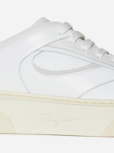 Shop Ferragamo Cassina Leather Sneakers In Bianco