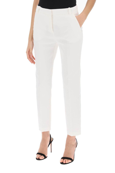 Shop Pinko Mid-waist Skinny Trousers In Bianco Seta