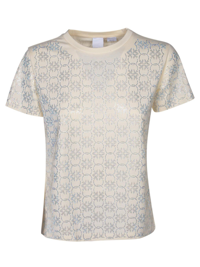 Shop Pinko All-over Embellished Crewneck T-shirt In Papiro