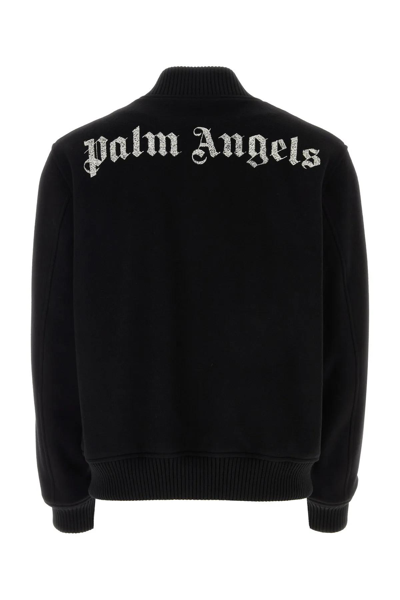 Shop Palm Angels Black Wool Blend Bomber Jacket In Nero