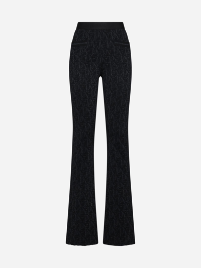 Shop Palm Angels Lame Monogram Jacquard Trousers In Nero