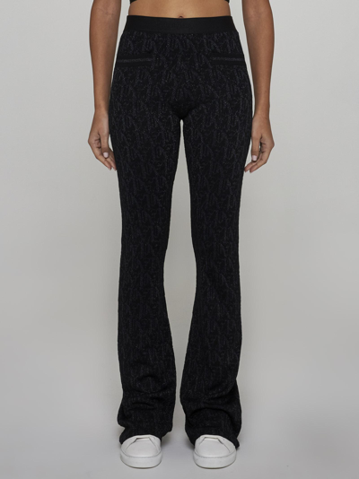 Shop Palm Angels Lame Monogram Jacquard Trousers In Nero