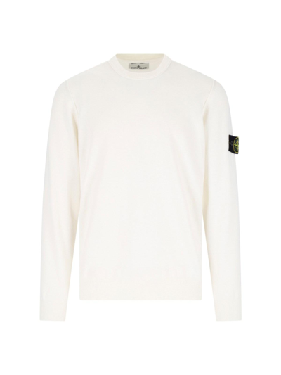 Shop Stone Island Logo Sweater In Bianco