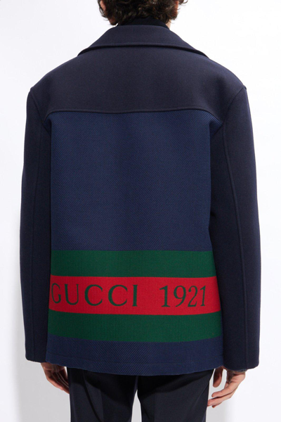 Shop Gucci Collared Button-up Coat In Blue Green Red Mix