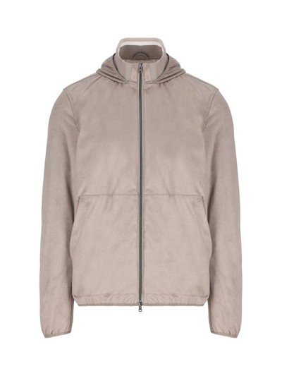 Shop Herno Zip-up Hooded Coat In Grey
