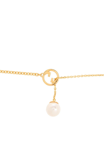 Shop Gucci Blondie Embellished Drop Necklace In Cream