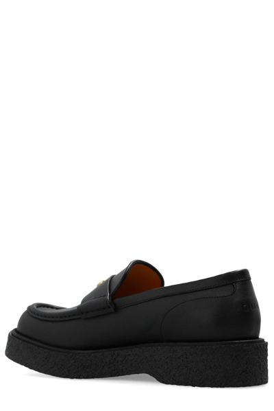 Shop Gucci Logo Plaque Slip-on Loafers In Black
