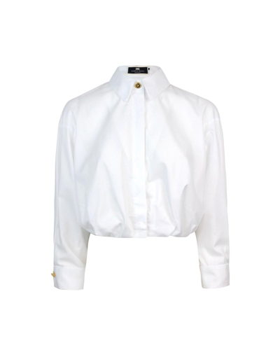 Shop Elisabetta Franchi Long-sleeved Cropped Poplin Shirt In White