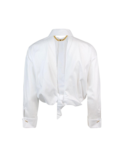 Shop Elisabetta Franchi Long-sleeved Cropped Poplin Shirt In White