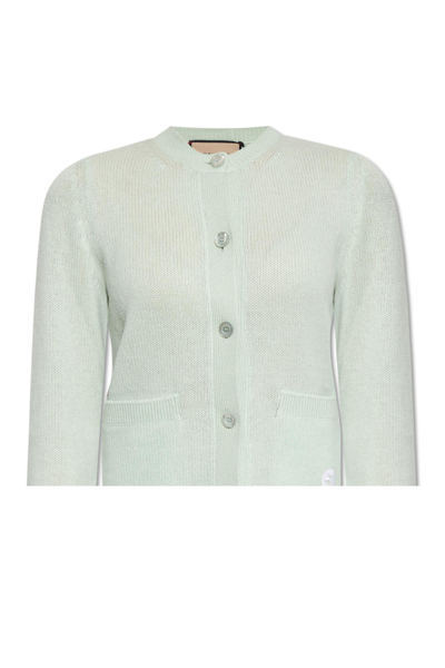 Shop Gucci Buttoned Cardigan In Pale Mint