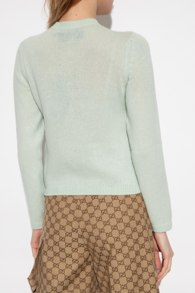 Shop Gucci Buttoned Cardigan In Pale Mint
