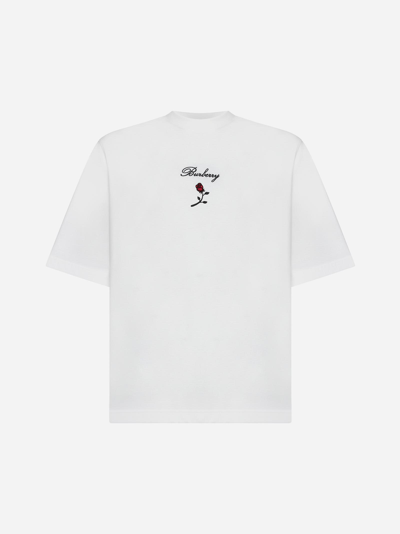 Shop Burberry Logo And Rose Cotton T-shirt In Rain