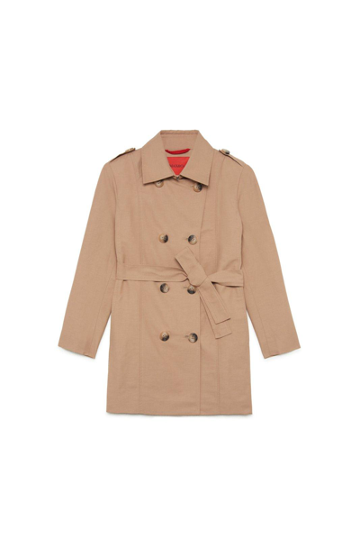 Shop Max&amp;co. Belted Double-breasted Long Sleeved Coat In Brown