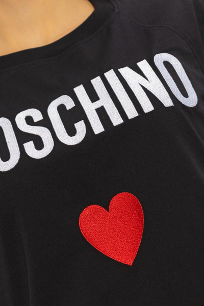 Shop Moschino Logo Embroidered Crewneck Mini Dress