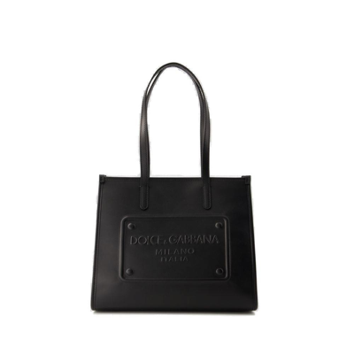 Shop Dolce & Gabbana Raised Logo Shopping Bag In Nero