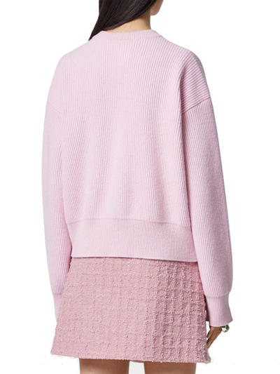 Shop Versace Logo Embroidered Knitted Jumper In Pink