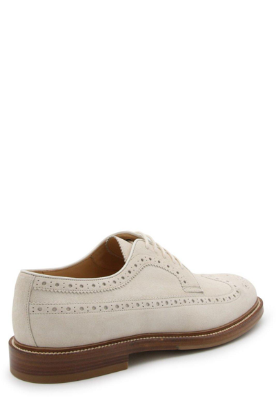 Brunello Cucinelli Perforated-embellished Suede Derby Shoes In White