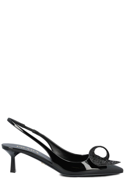 Shop Prada Embellished Slingback Pumps In Nero