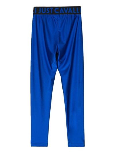 Shop Just Cavalli Logo Printed High-waisted Leggings In Blue