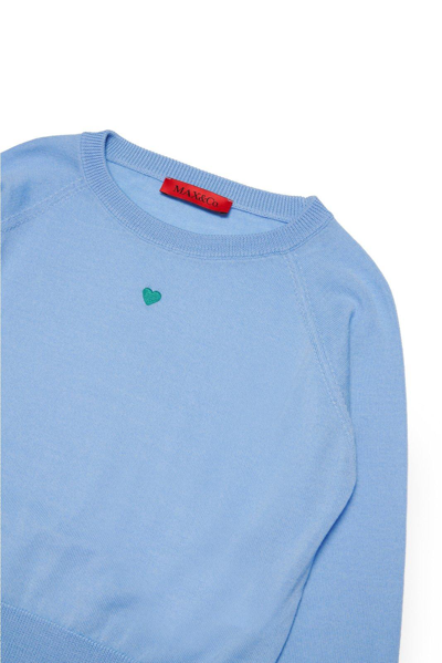 Shop Max&amp;co. Heart Embroidered Knitted Jumper In Blue