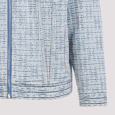Shop Givenchy 4g Motif Zip-up Shirt Jacket In Light Blue