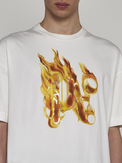 Shop Palm Angels Burning Monogram Cotton T-shirt In White