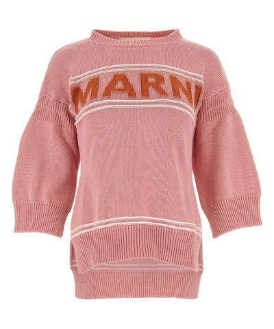 Shop Marni Logo Intarsia Knitted Jumper In Pink