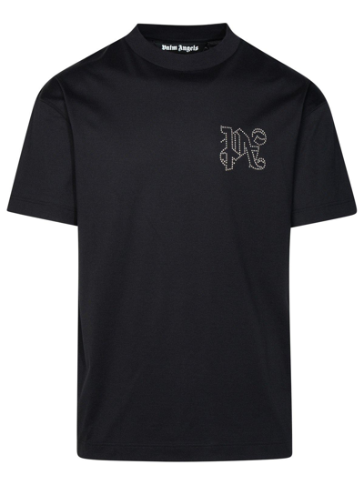 Shop Palm Angels Monogram Embellished Crewneck T-shirt In Black