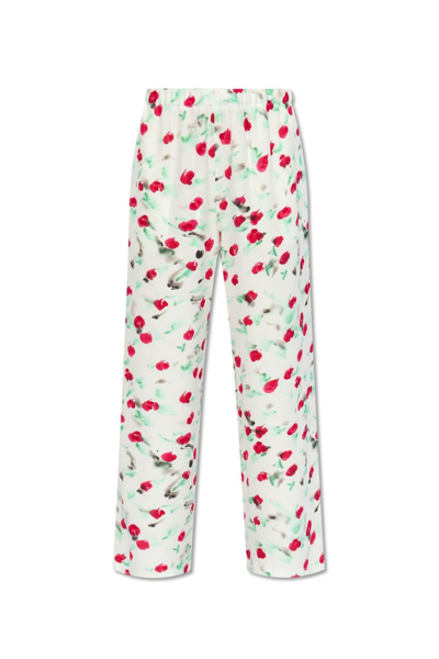 Shop Marni Floral Printed Cropped Satin Trousers