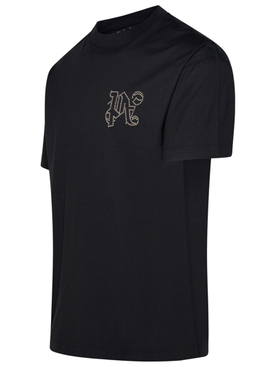 Shop Palm Angels Monogram Embellished Crewneck T-shirt In Black