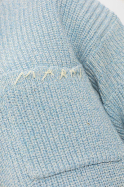 Shop Marni Contrast Stitched Logo Embroidered Jumper